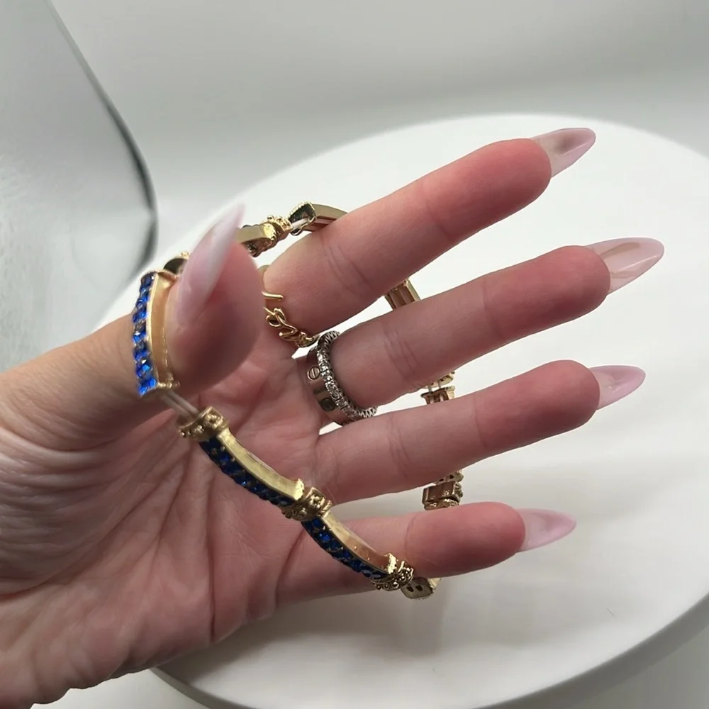 1324. Cara New York Elegant‎ Blue Crystal and Gold Stretch Bracelet